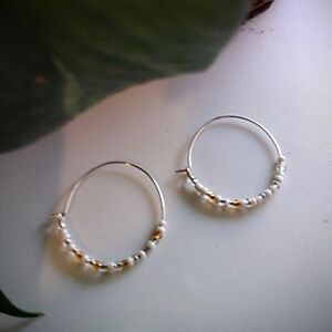 Sterling Silver Hand Made Beaded Hoop Earrings